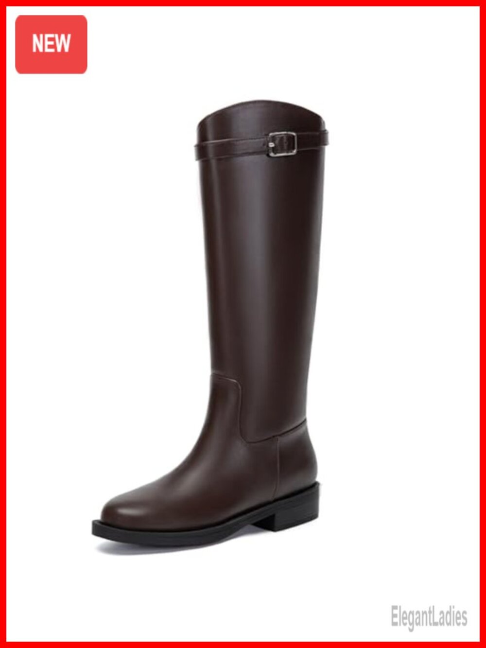 Knee High Riding Boots Pull On Low Heel Round Toe with Buckle